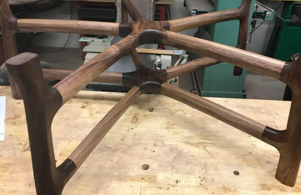 photo of the leg assembly of a coffee table in a workshop